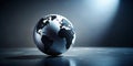 Metallic globe on dark reflective surface, representing global connectivity and international business. Generative AI Royalty Free Stock Photo