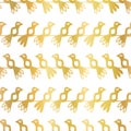 Metallic gold foil birds seamless vector pattern. Elegant golden shiny repeating animal background on white. Birds sitting on rope