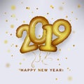 Metallic Gold Letter Balloon, 2019 Happy new year, Gold Foil Number Alphabet Letter Balloons.