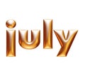 Metallic golden alphabet, monthly calendar, july, 3d illustration