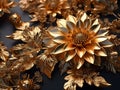 Metallic golden flowers floral fantasy design luxury background