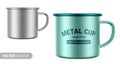 Metallic gray enamel metal cup. Vector mockup