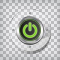 Metallic green power button icon on squared background Royalty Free Stock Photo