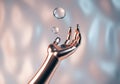 Metallic hand reaching for floating bubbles, symbolizing aspiration and creativity