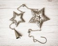 Metallic hanging stars and bell, Christmas decoration