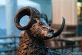 The metallic head of ram. The statue head aries Royalty Free Stock Photo