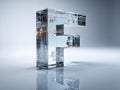 A metallic or highly polished grey, white, and silver 3D stacked cube F against a soft-focus backdrop The image is angled Royalty Free Stock Photo