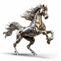 Metallic Horse 3d Model: Precisionism-inspired Silver Horse On White Background