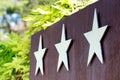 Metallic hotel sign board with three star.