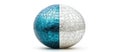 Metallic Jigsaw Sphere Split into Textured Blue and Weathered White Halves Royalty Free Stock Photo