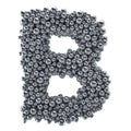 Metallic letter B from metal balls, 3D rendering
