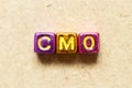 Metallic letter block in word CMO Abbreviation of Chief Marketing Officer, Contract Manufacturing Organization on