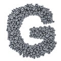 Metallic letter G from metal balls, 3D rendering