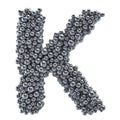 Metallic letter K from metal balls, 3D rendering