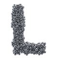 Metallic letter L from metal balls, 3D rendering