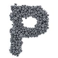 Metallic letter P from metal balls, 3D rendering
