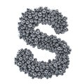 Metallic letter S from metal balls, 3D rendering