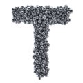 Metallic letter T from metal balls, 3D rendering