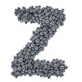 Metallic letter Z from metal balls, 3D rendering