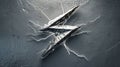Metallic lightning bolt with electric sparks on textured surface
