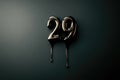Metallic liquid numbers 29 with dripping effect on dark background Royalty Free Stock Photo
