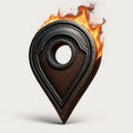Metal Location Pin Icon with Flames map marker navigation Royalty Free Stock Photo