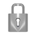 Metallic locked padlock object on white background