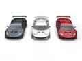 Metallic luxury sportscars - top down view