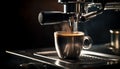 Metallic machinery creating fresh caffeinated coffee drinks generated by AI