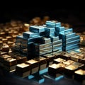 Metallic market Silver bars, stock graph on blue backdrop, capturing commodities investment synergy