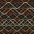 Metallic multicolored mesh on a black background. Geometric texture. Interlaced wavy lines. Linear waves fence. Seamless pattern.