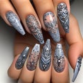Metallic mystique: silver accented nail artistry
