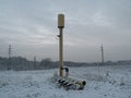 Metallic object in panorama winter sad nature