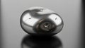 Metallic object shaped like an egg rests on a smooth reflective Royalty Free Stock Photo