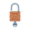 Metallic Padlock as Portable Lock with Shackle and Key Vector Illustration