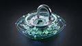 Metallic padlock with binary code and glowing green digital network on dark background security Royalty Free Stock Photo