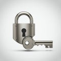 A metallic padlock, silver in color, is displayed against a plain white background. It Royalty Free Stock Photo