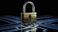 Secured Internet Connection: Metallic Padlock on Digital Circuit Background Royalty Free Stock Photo