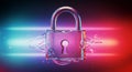 A metallic padlock surrounded by a dynamic splash of water-like liquid, set against