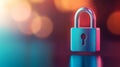 Metallic padlock in vibrant lighting emphasizing cybersecurity and advanced encryption in a digitally connected world