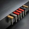 A metallic panel with multiple toggle switches is depicted, featuring handles in various Royalty Free Stock Photo