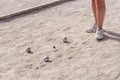 Metallic petanque balls on a fine gravel ground Royalty Free Stock Photo