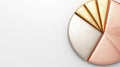 Metallic pie chart with gold and rose gold segments on white background with empty space Royalty Free Stock Photo