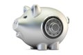 Metallic piggy bank with safe combination dial lock, 3D renderin Royalty Free Stock Photo