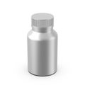 Metallic pill jar mockup template, matte medicine bottle for capsules and tablets on isolated white background