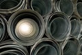 Metallic Pipes stacked in rows pattern Royalty Free Stock Photo
