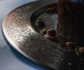 Metallic plate with arabic decorations with cheesecake