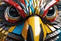 Metallic Plumage: Close-Up of a Parrot Crafted with Vibrant Colors and Gleaming Metal