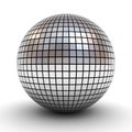 Metallic polygonal chrome sphere or disco ball over white background with shadow