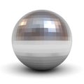 Metallic polygonal chrome sphere over white background with shadow